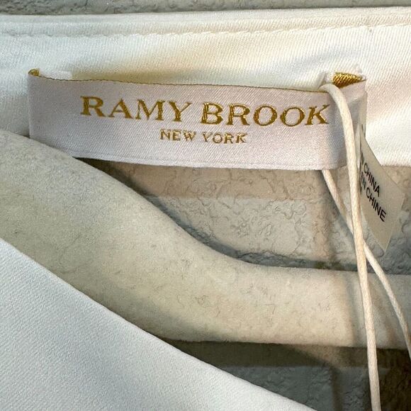 Ramy Brook NEW $365 White Danni Mock Neck Feather Blouse Top Size Medium - Picture 4 of 9